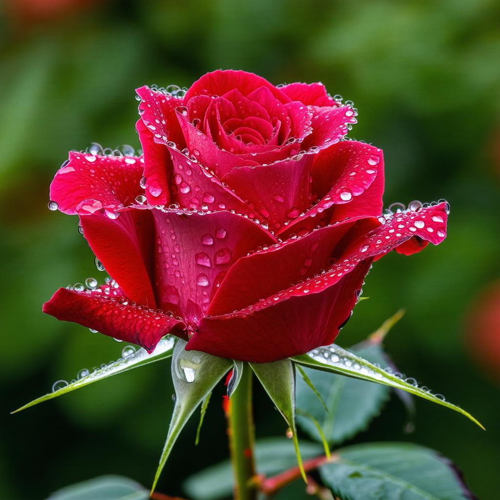 Dew-Covered Red Rose